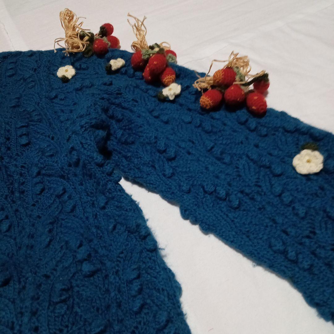 s*o様 ピンクハウス ニットカーディガン いちご・ハートモチーフ付き 青
