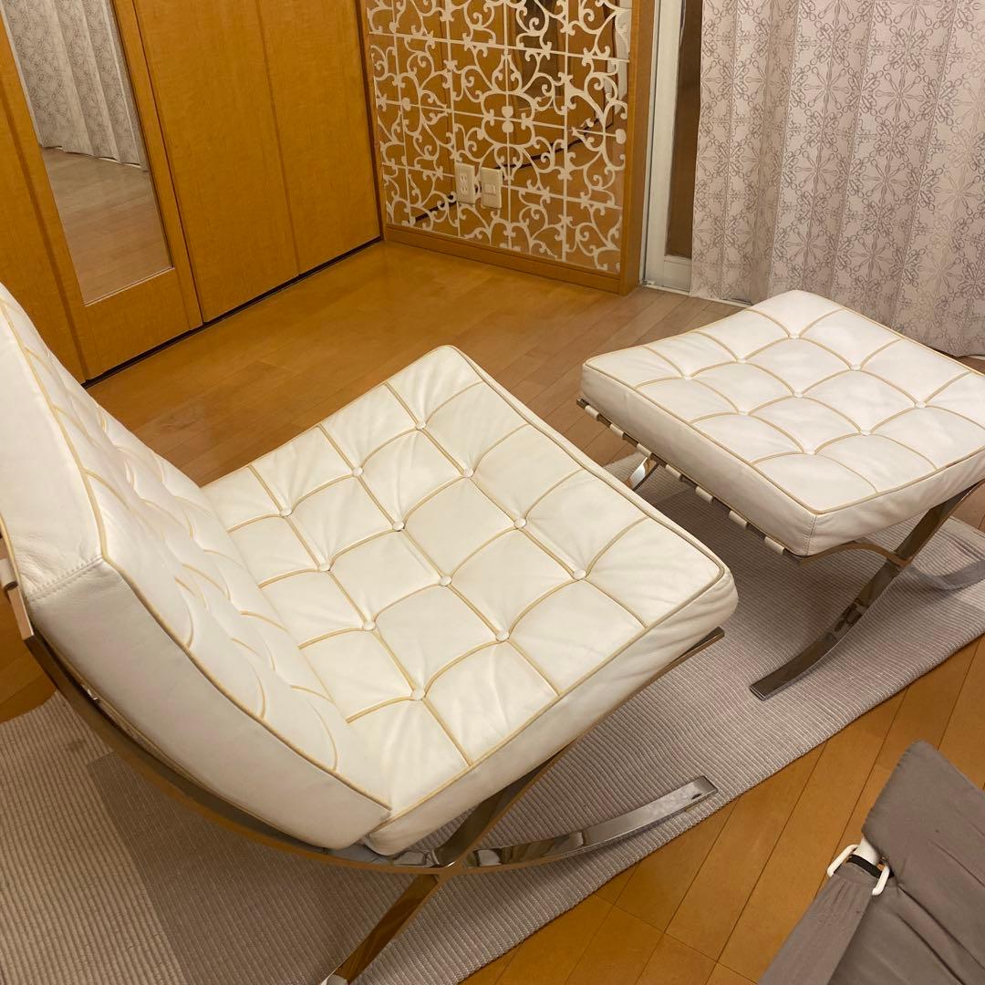 ◯バルセロナチェア リプロダクト ホワイト オットマン付き デザイナーズ 白