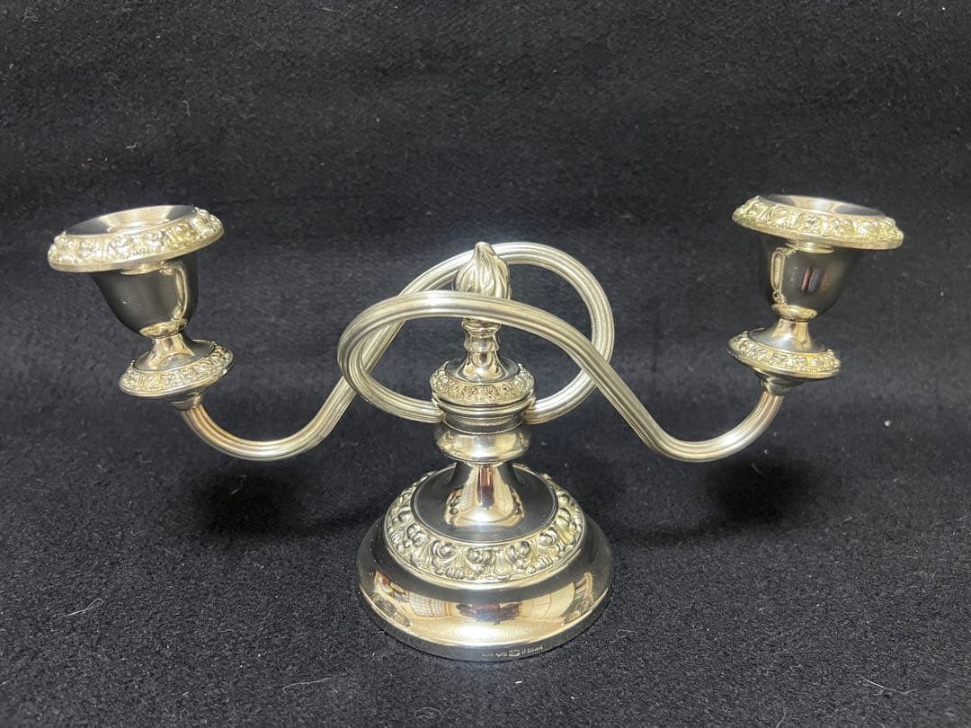 イギリスアンティーク銀シルバープレート製キャンドルスタンド1960年代現状品のみ
