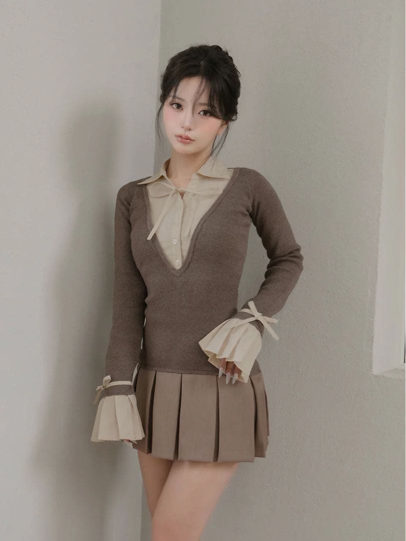 Darich シャツドッキングプリーツミニワンピース モカ MOC FREE