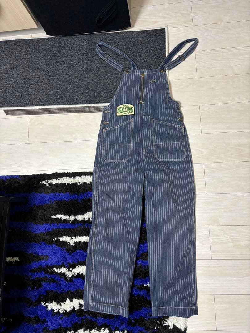 SCHOTT BROS. ストライプ オーバーオール ネイビー