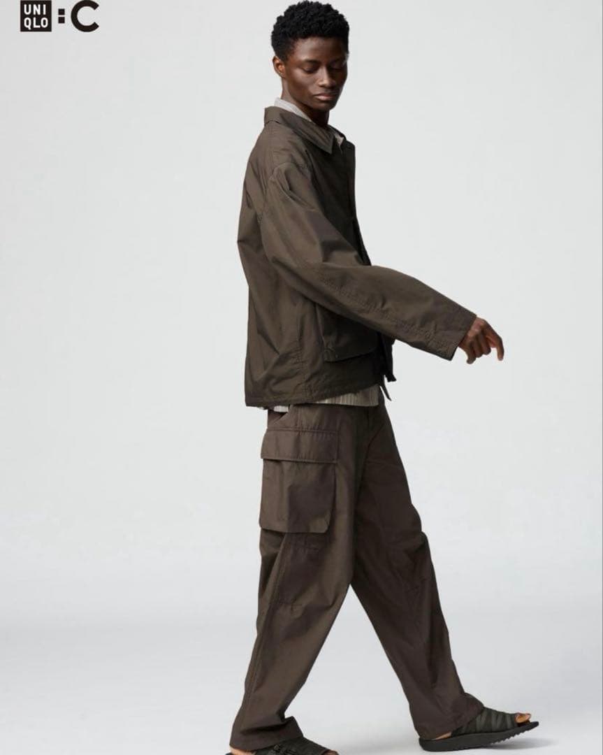 ユニクロC　コットンショートブルゾン　ワイドフィットカーゴ　M ダークブラウン