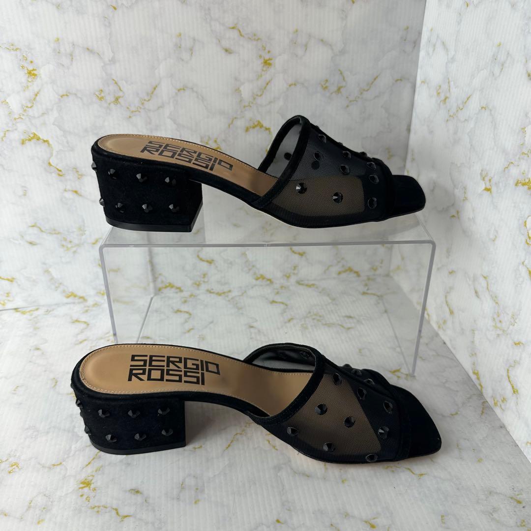 セルジオロッシ✨ほぼ未使用 スタッズ付ミュールサンダル シースルー サイズ37