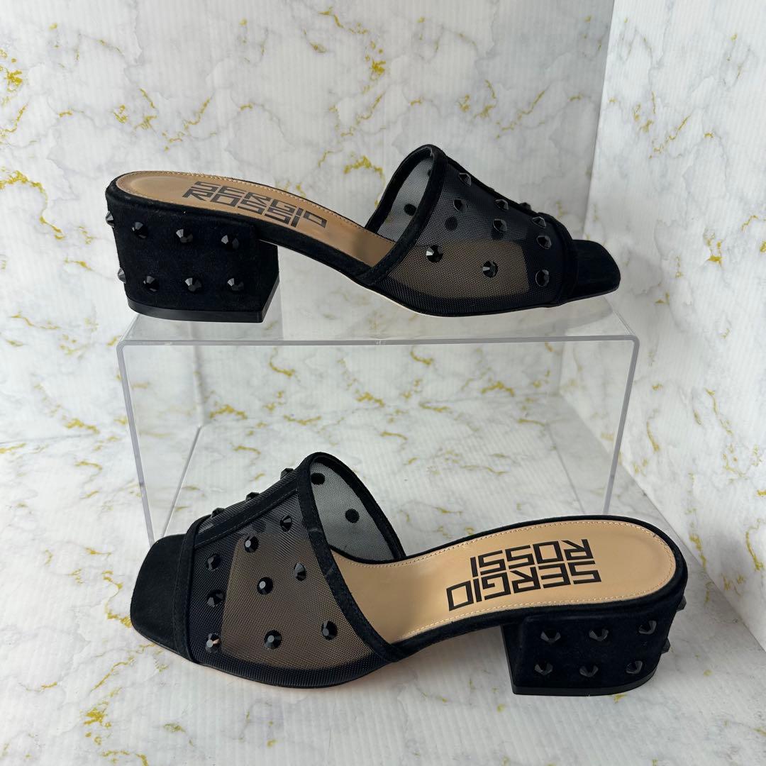 セルジオロッシ✨ほぼ未使用 スタッズ付ミュールサンダル シースルー サイズ37