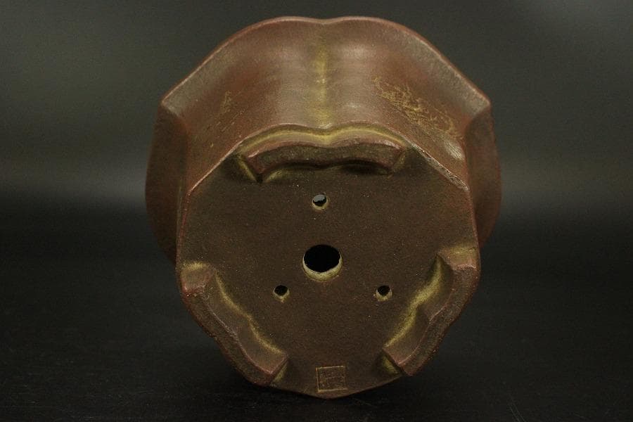 中国美術 朱泥 植木鉢 花盆 鐵画軒製 在銘 四方形 輪花形 一対(HA527)