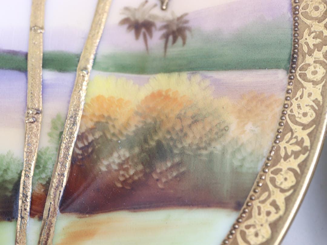 オールドノリタケ 金盛上ヤシの木湖畔 トリオ カップ ソーサー プレート