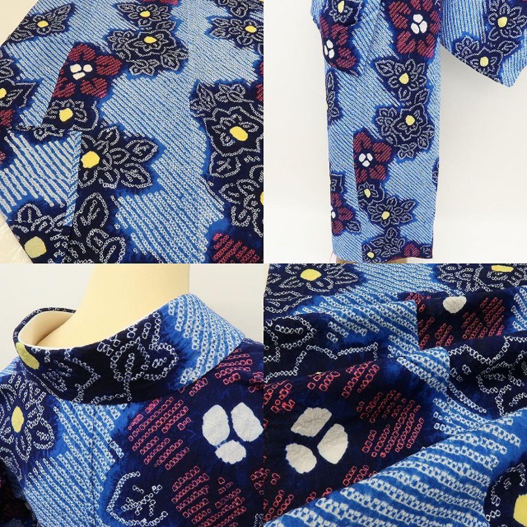 美品未着用 有松鳴海絞り 桔梗 綿 高級浴衣 着物 A3106