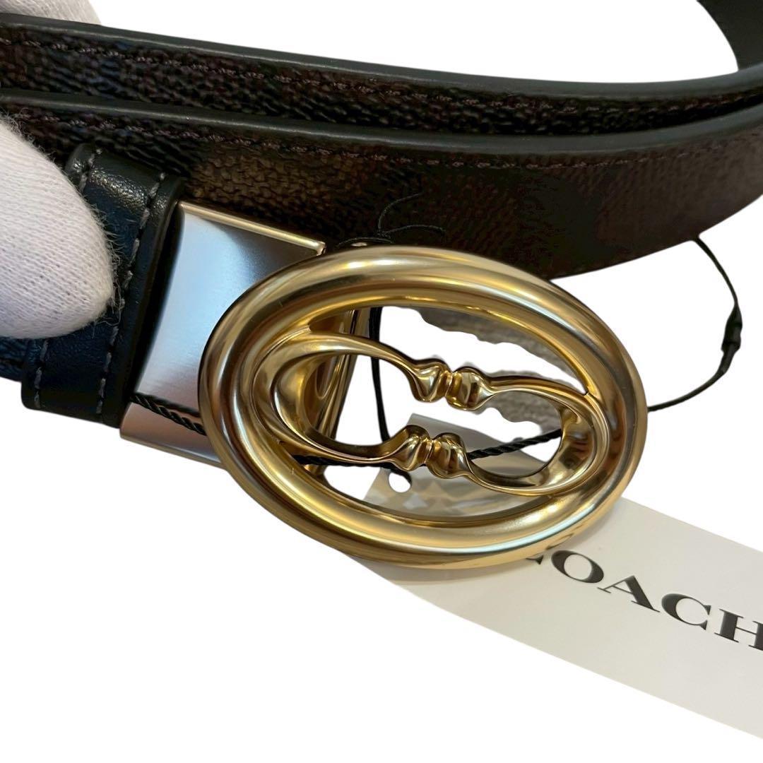 【新品】COACH コーチ リバーシブルベルト シグネチャーバックル ブラウン