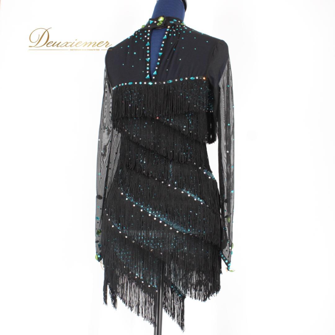 【美品 社交ダンス衣装】ワンピース ドレス ラテン leirena 黒 ブラック