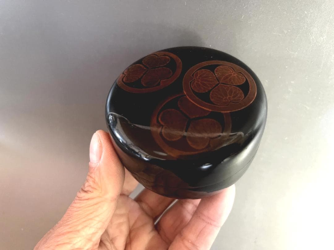 棗■黒塗三つ葉葵紋蒔絵棗 江戸期 三つ葉葵の家紋 薄茶 漆器 時代物 骨董品■