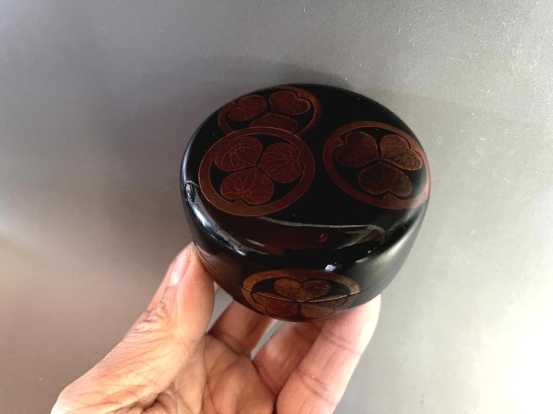 棗■黒塗三つ葉葵紋蒔絵棗 江戸期 三つ葉葵の家紋 薄茶 漆器 時代物 骨董品■