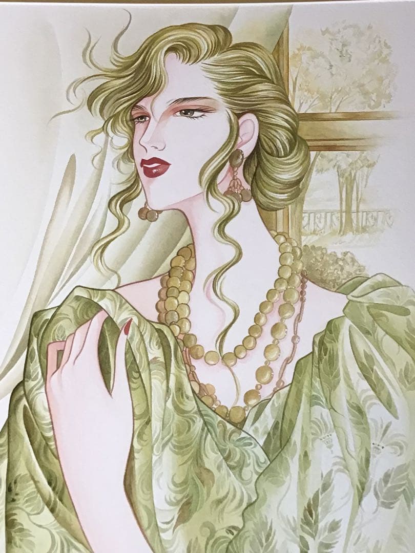 ◉真作保証 久下じゅんこ 水彩10号 原画『精霊宮の宝珠』1点物 サイン額装つき