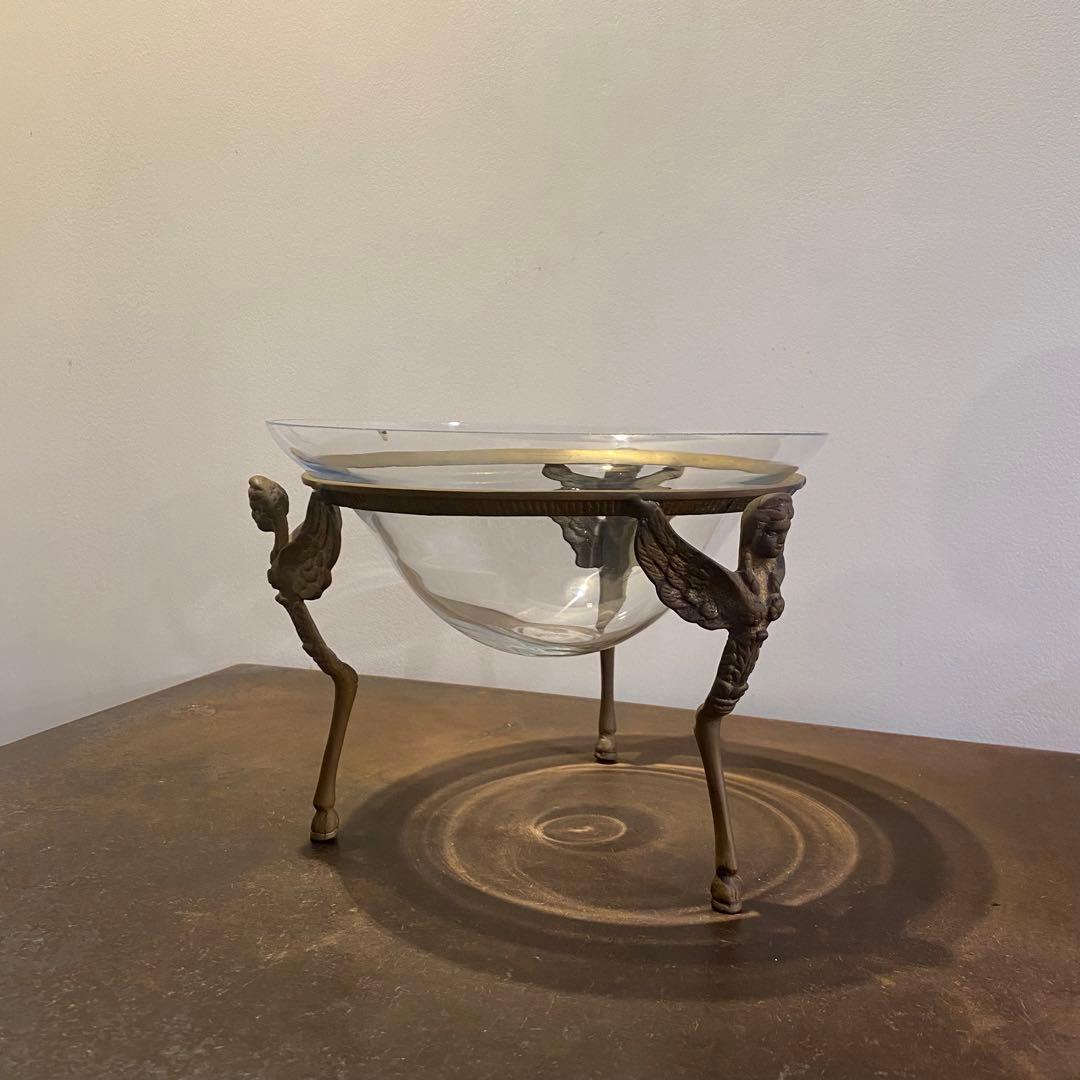 真鍮製天使の土台 ガラス 水盤 ボウル コンポート アンティーク