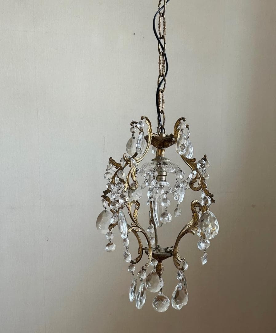 フランスアンティーク　シャンデリア　ガラスドロップ　照明　ランプ　PARIS