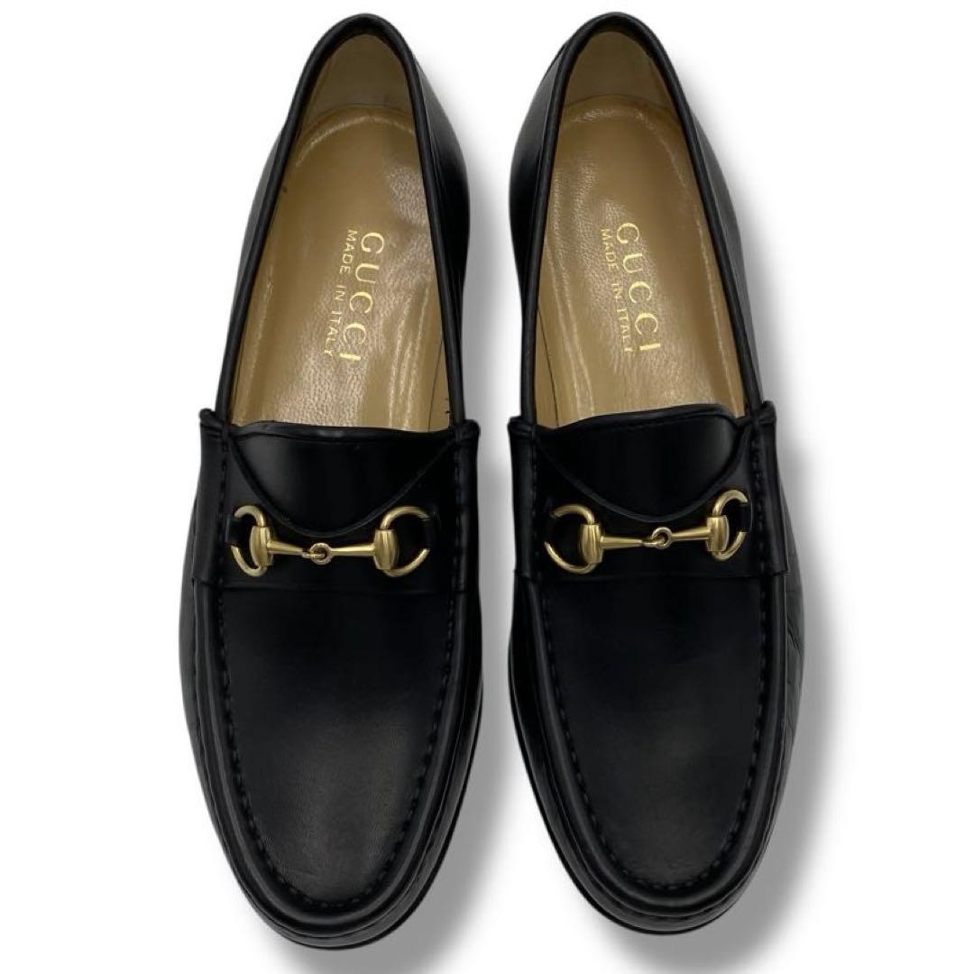 美品 GUCCI グッチ ホースビット レザー ローファー 革靴 ブラック 黒