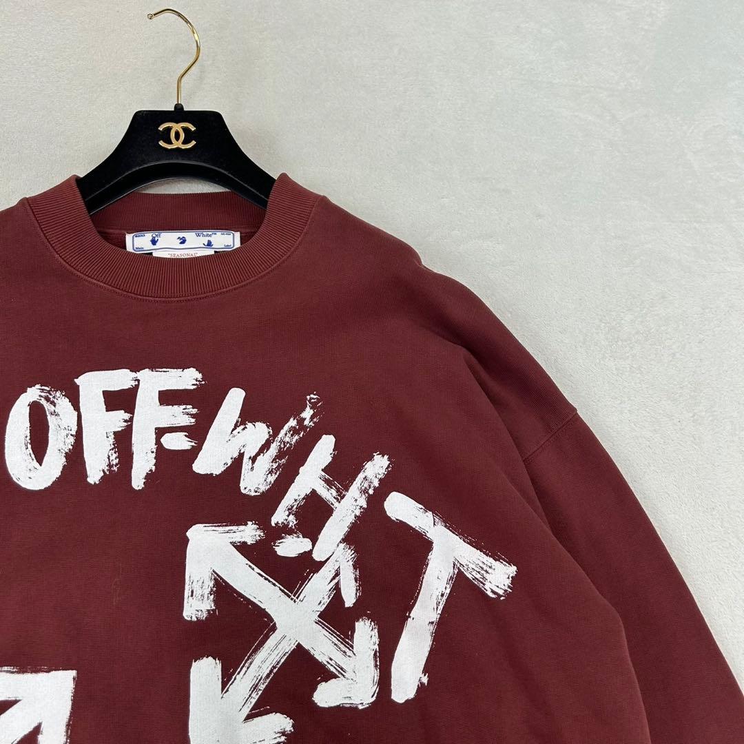 K759 美品 L オフホワイト ロゴプリント スウェット ブラウン メンズ