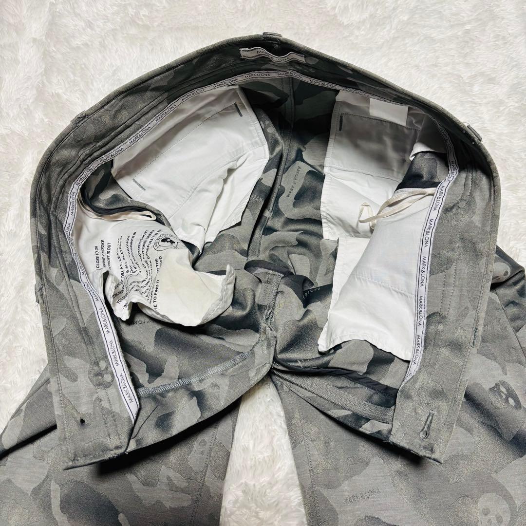 美品 マークアンドロナ パンツ グレー カモフラ 迷彩 スカル ストレッチ L