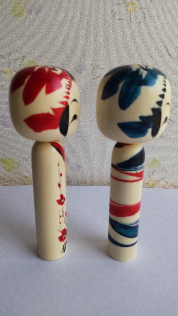 佐藤康弘インディゴこけし２体セット　高さ6.1ｃｍ 花柄 ストライプ