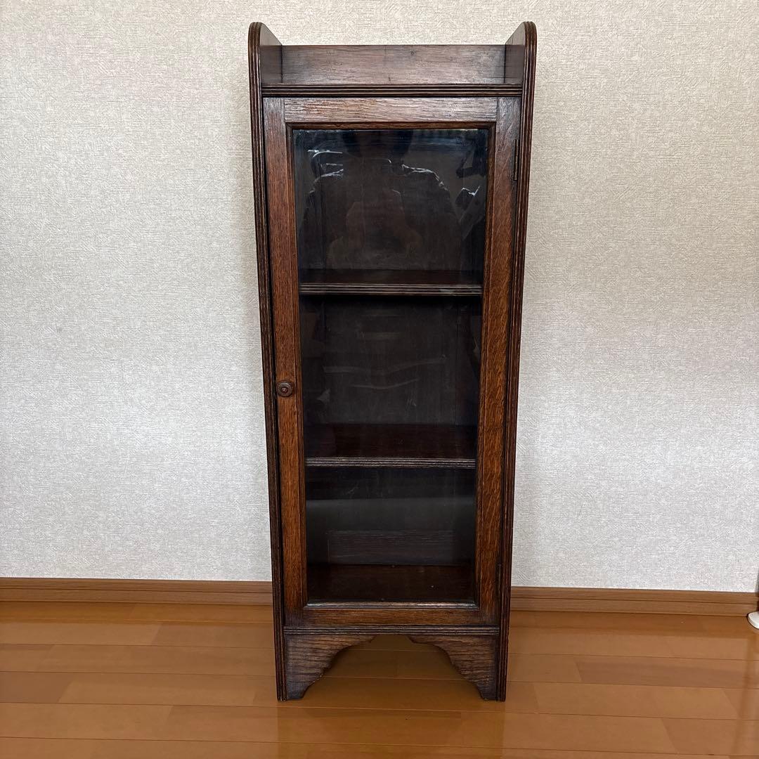イギリスアンティーク　飾り棚　本棚　ガラス扉　オーク材