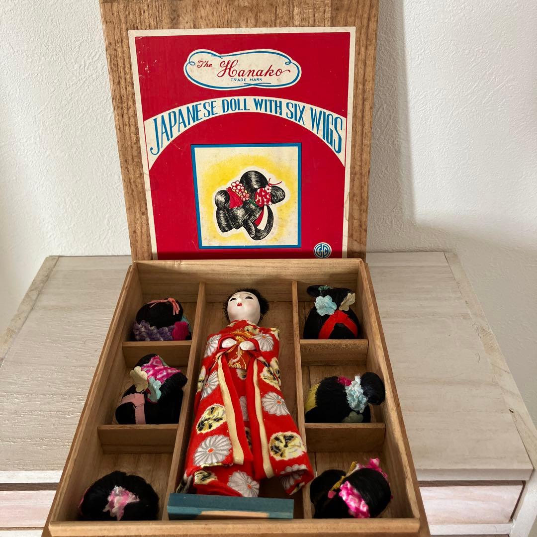 豆市松　市松人形　かつら　着せ替え　日本人形　ミニチュア　木箱　HANAKO