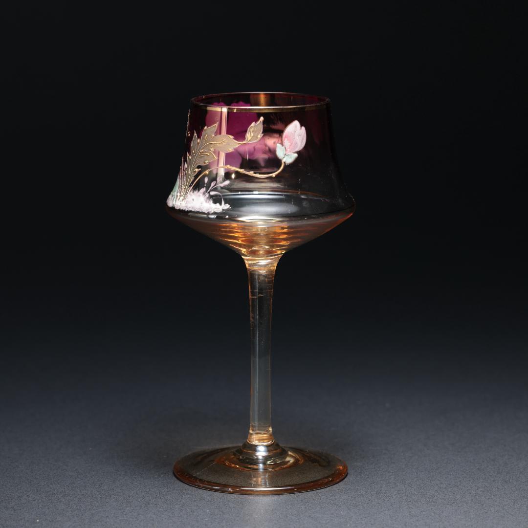 【美品】　アンティークグラス　エナメル彩　花　ポピー　色変わり　R1337ダI