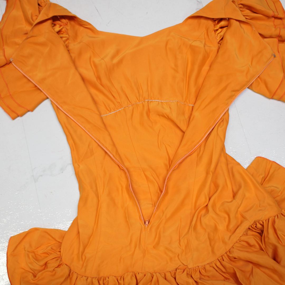 【美品 フラメンコ衣装】オレンジ ワンピース ドレス ボランテ フリル 段々