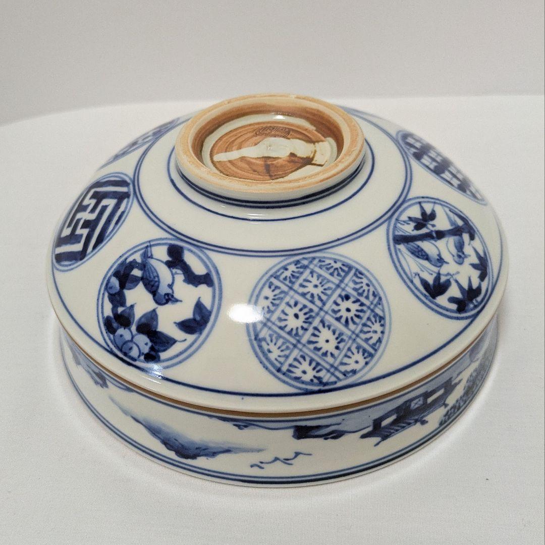 平茶碗　魚藻山水文　染付　共箱 勧修寺窯　手塚景雲（平安）作 古物　中古