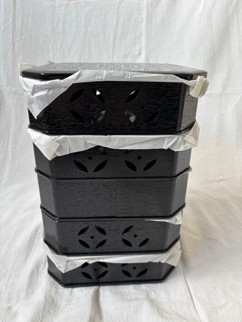 【未使用】山中塗 中塚拓也作 縁高重 七宝（段付）五段重 茶道具 菓子器 共箱