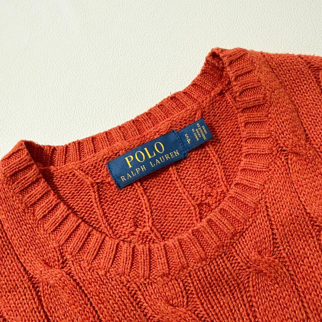 POLO RALPH LAUREN コットン ケーブルニット セーター オレンジ