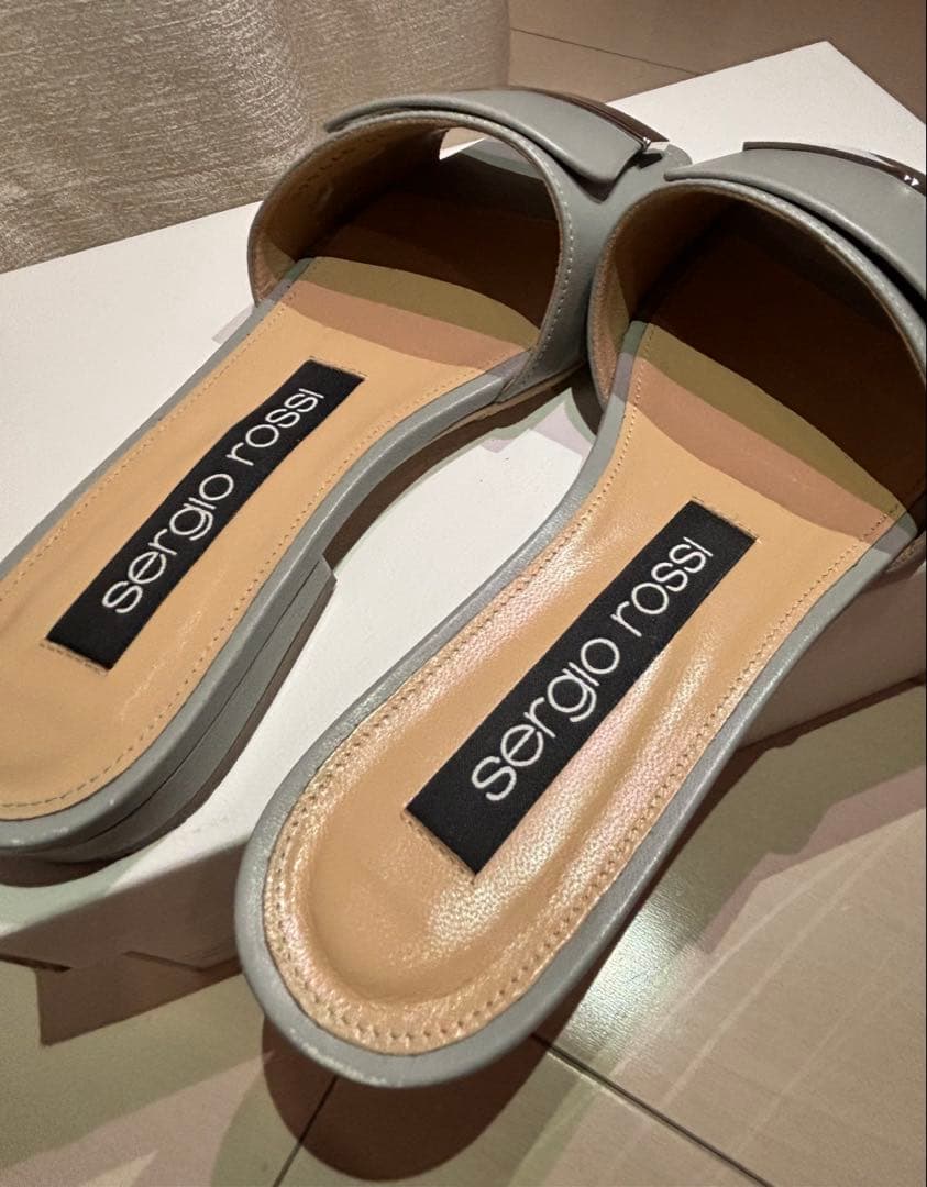 美品✨ sergio rossi SR1 フラットサンダル 37 ライトグレー