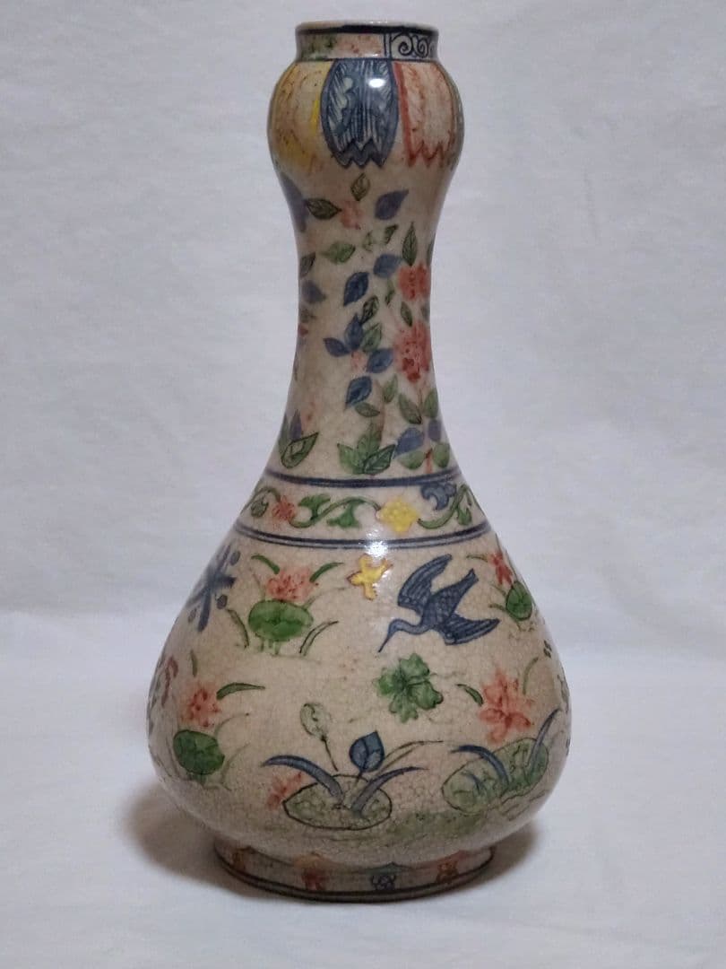 中国美術　骨董　五彩花鳥図　万暦　花瓶