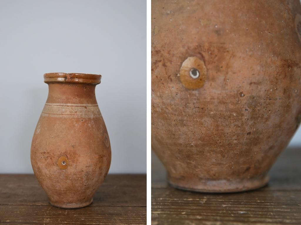 フランスアンティーク陶器ボトル/土器/花瓶/花器フラワーべース(74-92-2)