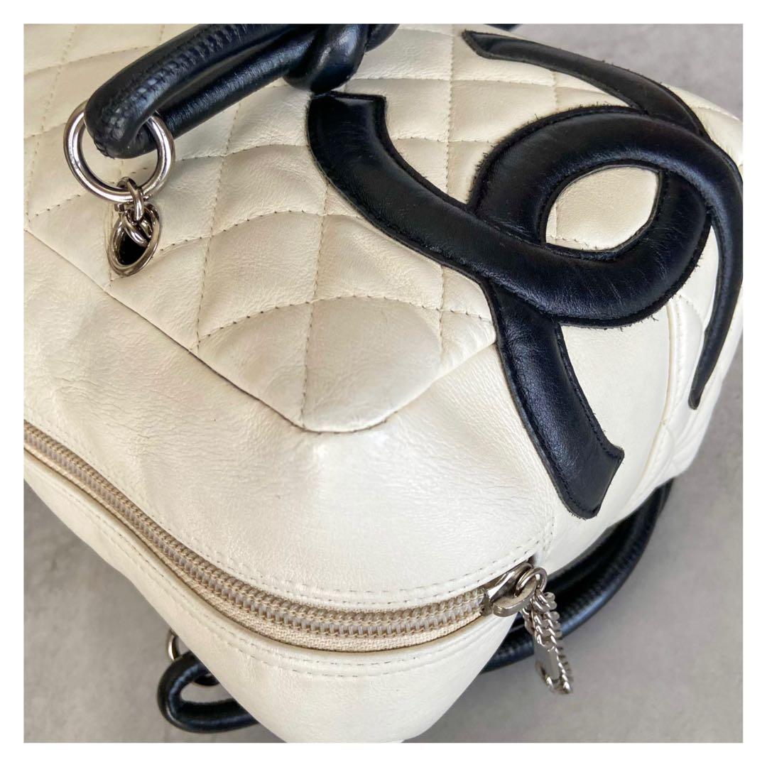 シャネル カンボンライン ラムスキン ショルダーバッグ ホワイト シルバー金具