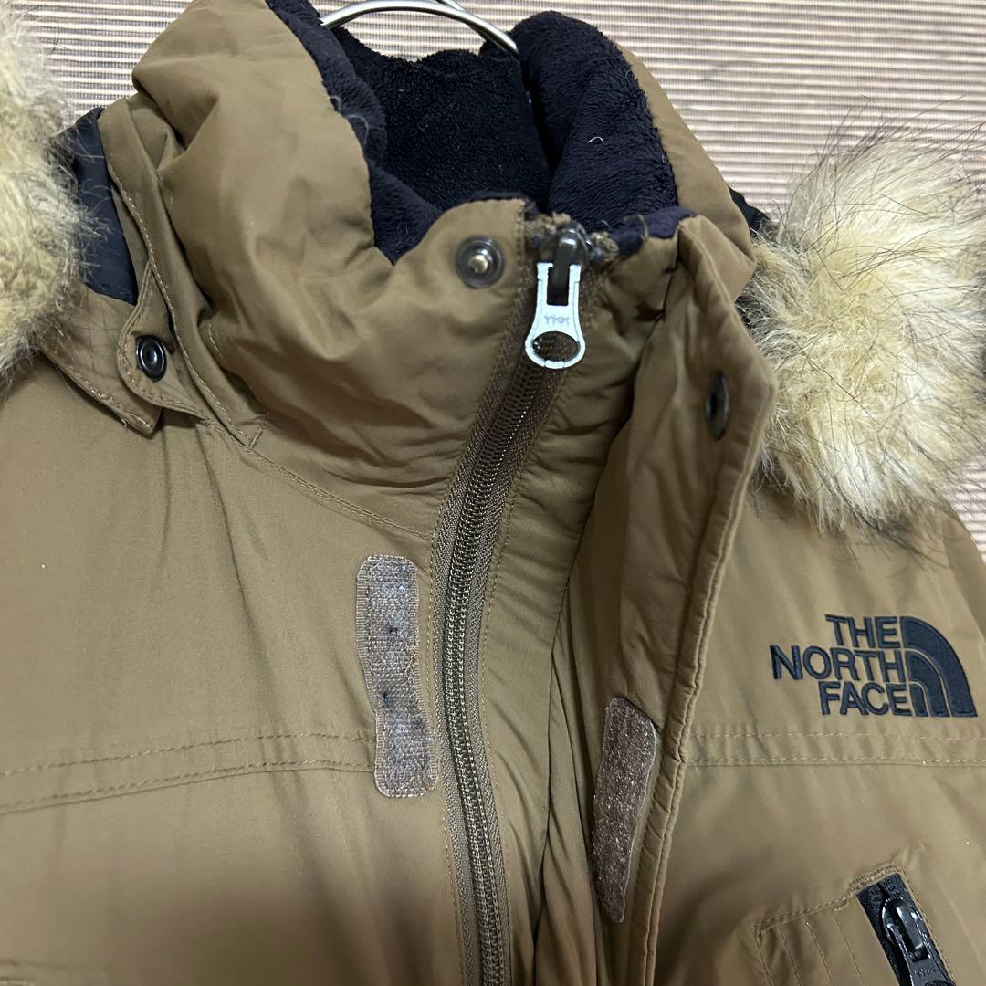 【ノースフェイス】ダウンジャケット モッズコート　こげ茶　フェイクファー刺繍H3
