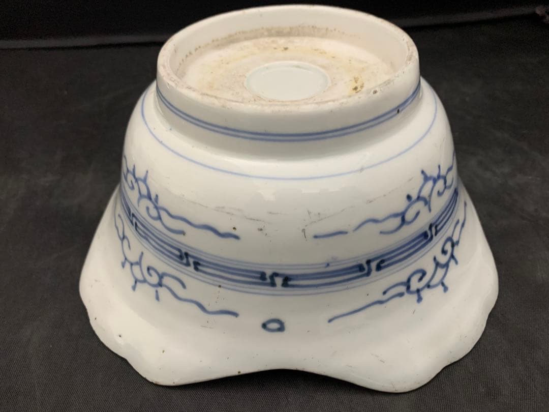 古伊万里　染付　波乗り千鳥　深鉢