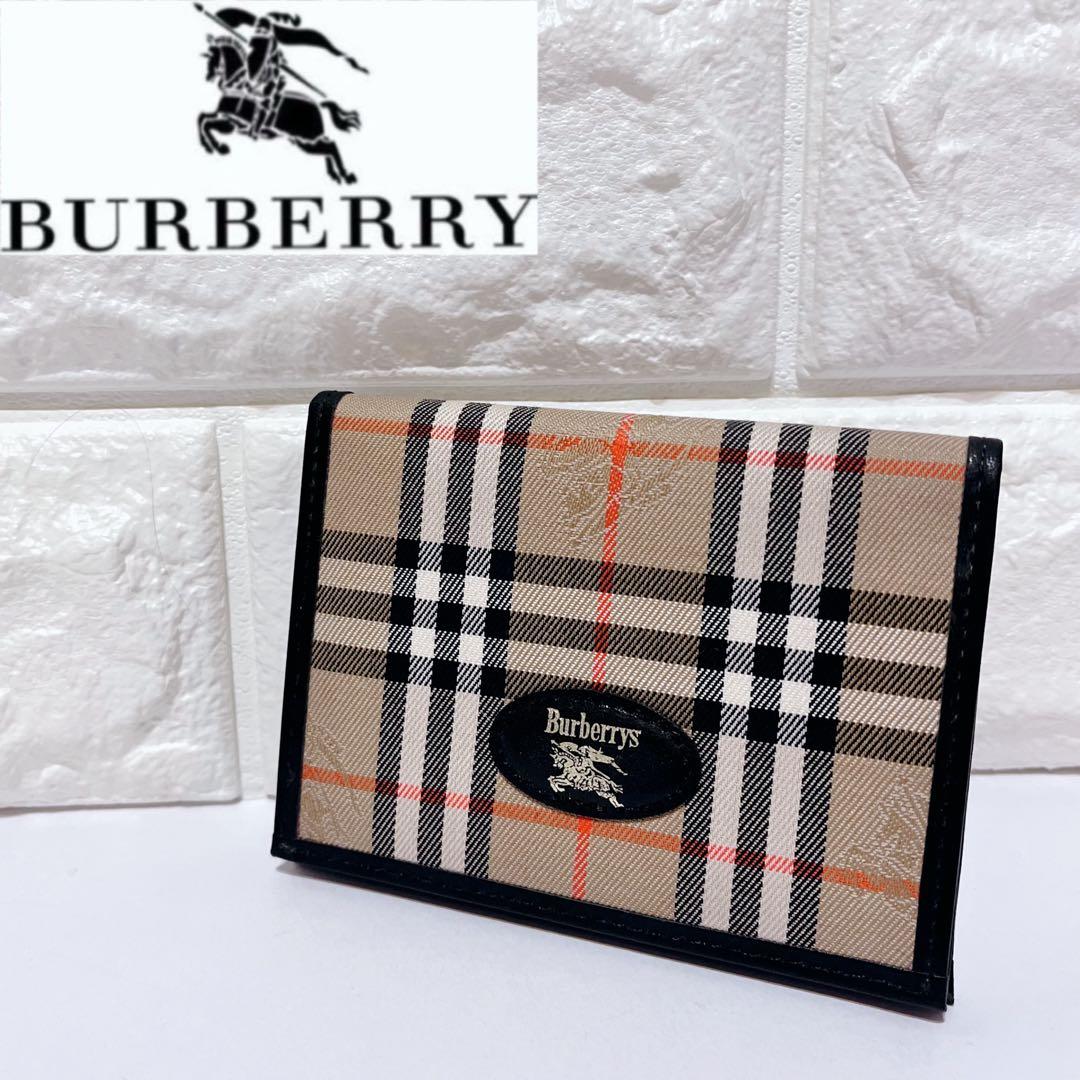 極美品 バーバリー ノバチェック ホースロゴ レザー キャンバス 名刺入れ
