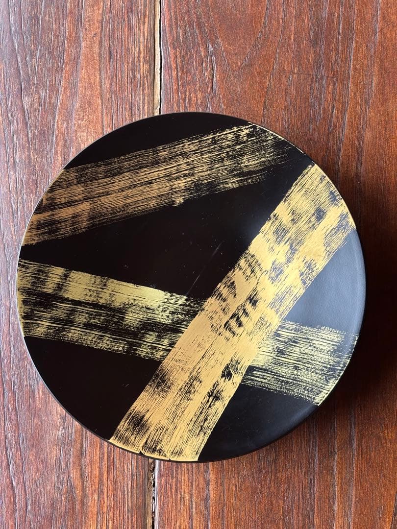 山田平安堂 漆器⭐︎黒と金のストライプ模様の大皿