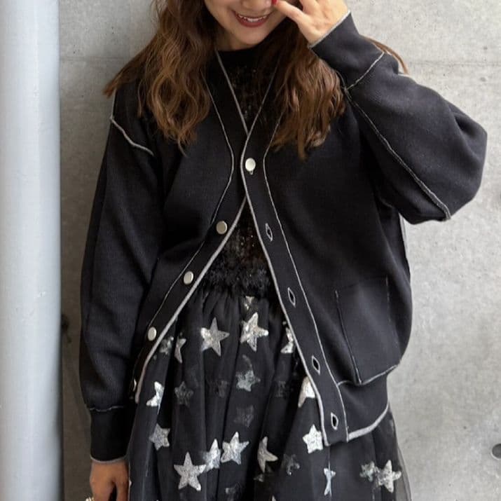 新品　リンカブル　リバーシブルカーディガン ブラック/グレー