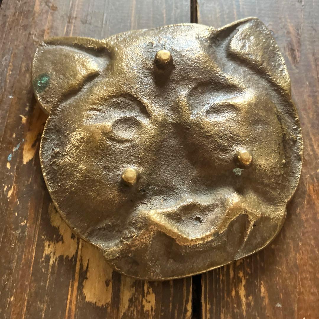 比較的良好フランスアンティーク猫プレート　アスティエ　真鍮　ブロンズ