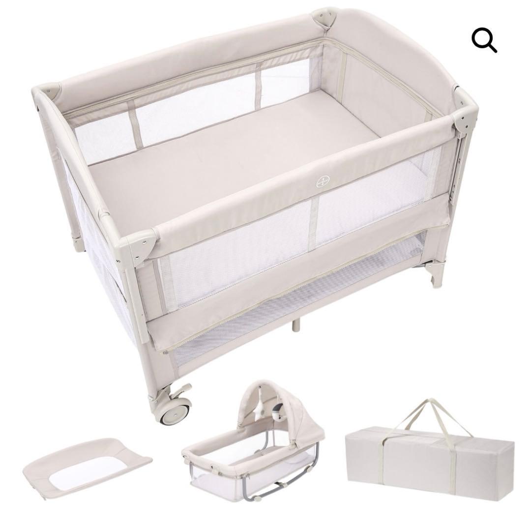 Thinkmax ベビーベッド クーファン おむつ交換台 ベージュ　プレイヤード