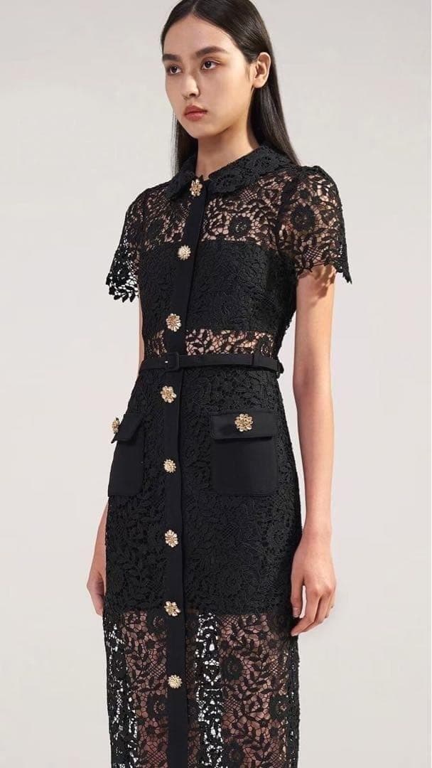 h*k様 セルフポートレイト ワンピース レース 黒 UK10 未使用 Rose