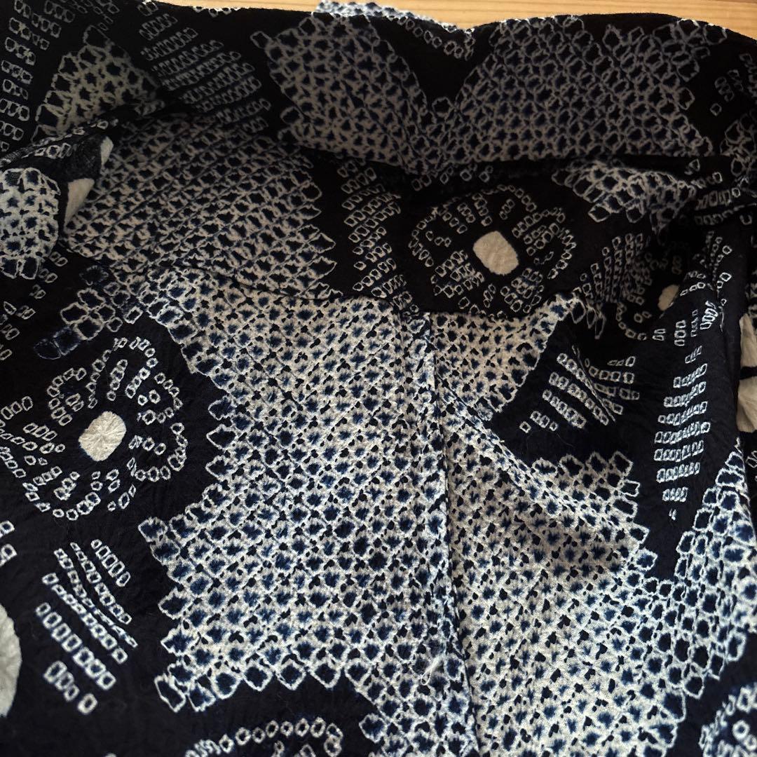 有松鳴海絞り浴衣 花繋ぎ 美品 手縫い 藍染 アンティーク レトロ 絞り