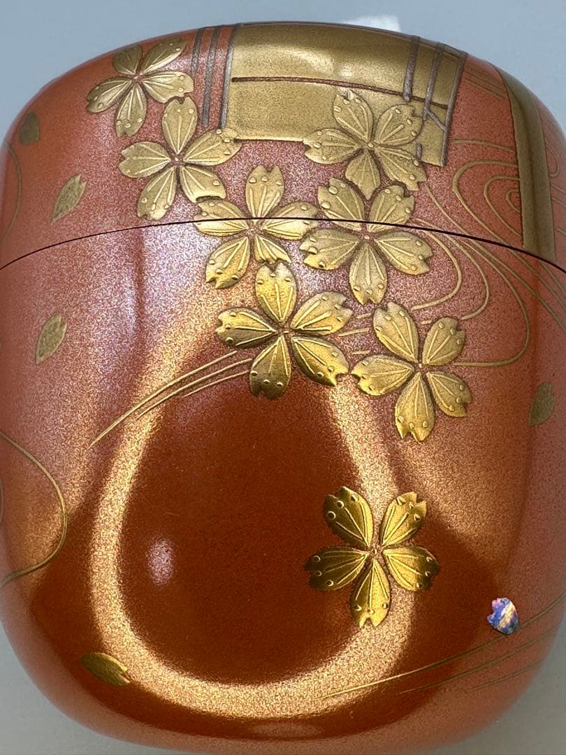 茶道具　棗　平安清鳳　朱銀桜橋