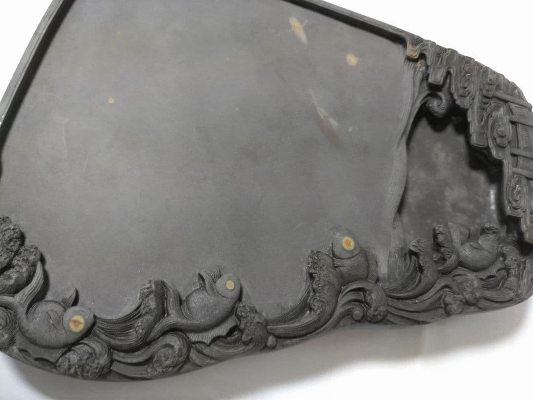 彫刻付き黒色端渓硯箱