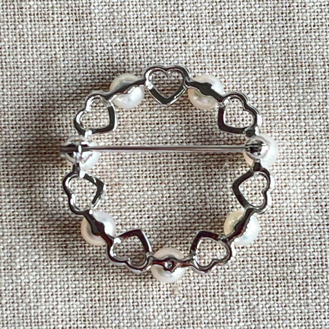 ミキモト　ハート　パール　サークル　ブローチ　シルバー　美品