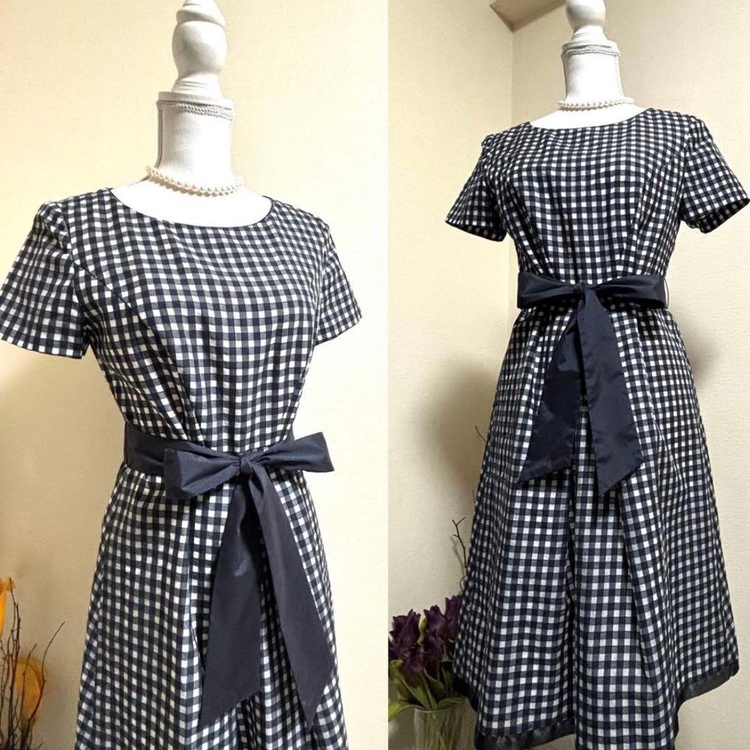 【美品】courreges クレージュ 定価3.9万　チェック　ワンピース 黒M