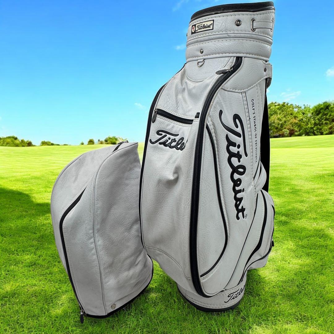 Titleist キャディバッグ 9型 6分割 レザー グレー ヘッドカバー付き