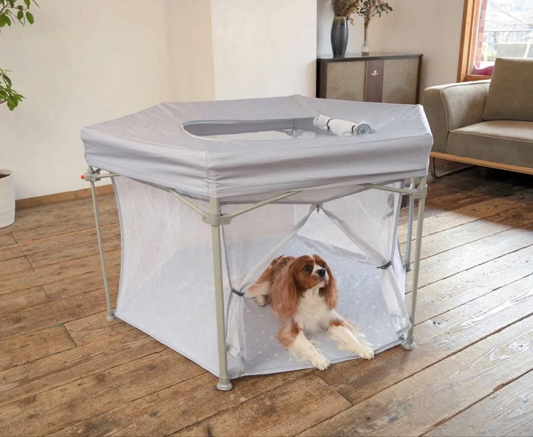 屋根付き折り畳みペットサークル　グレー