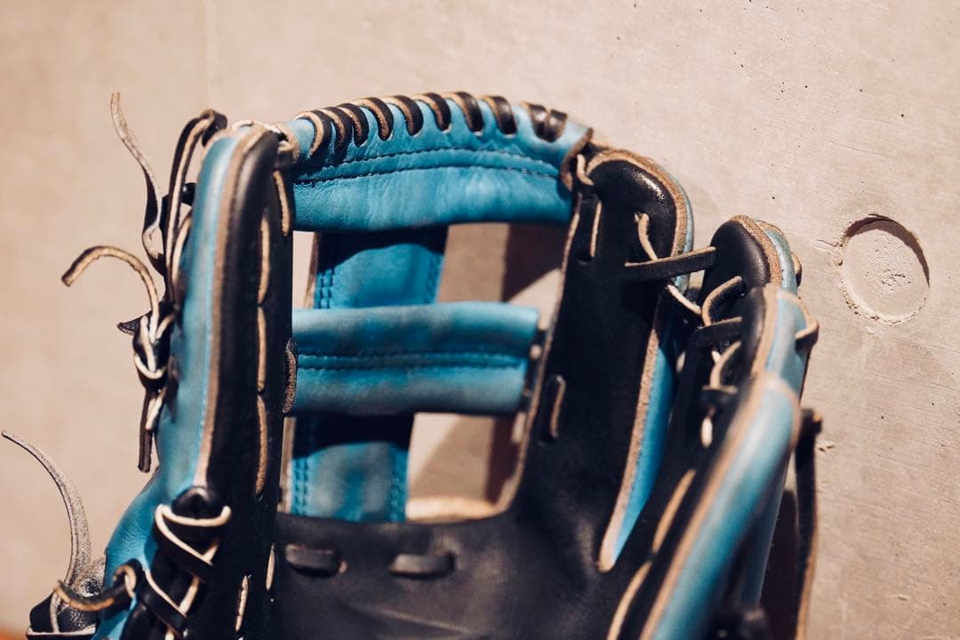 筋*ン様 ミズノプロ （Mizuno Pro）硬式内野手用 グラブ 黒×水色　波