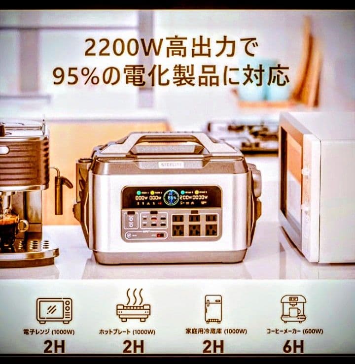 災害ポータブル電源 2200W 大容量 2220Wh/600000mAh 蓄電池